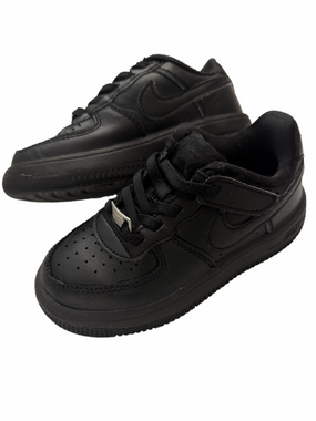 Nike Air Force 1 Kids 9C Toddler Black Low-Top Leather Sneakers Hook-Loop Strap